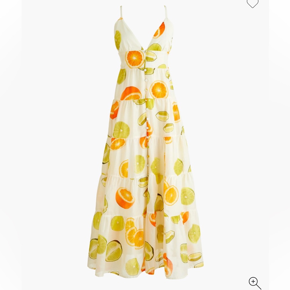 Edie Parker X J. Crew Button Front Tiered Maxi Dress in Limes and Oranges XXS